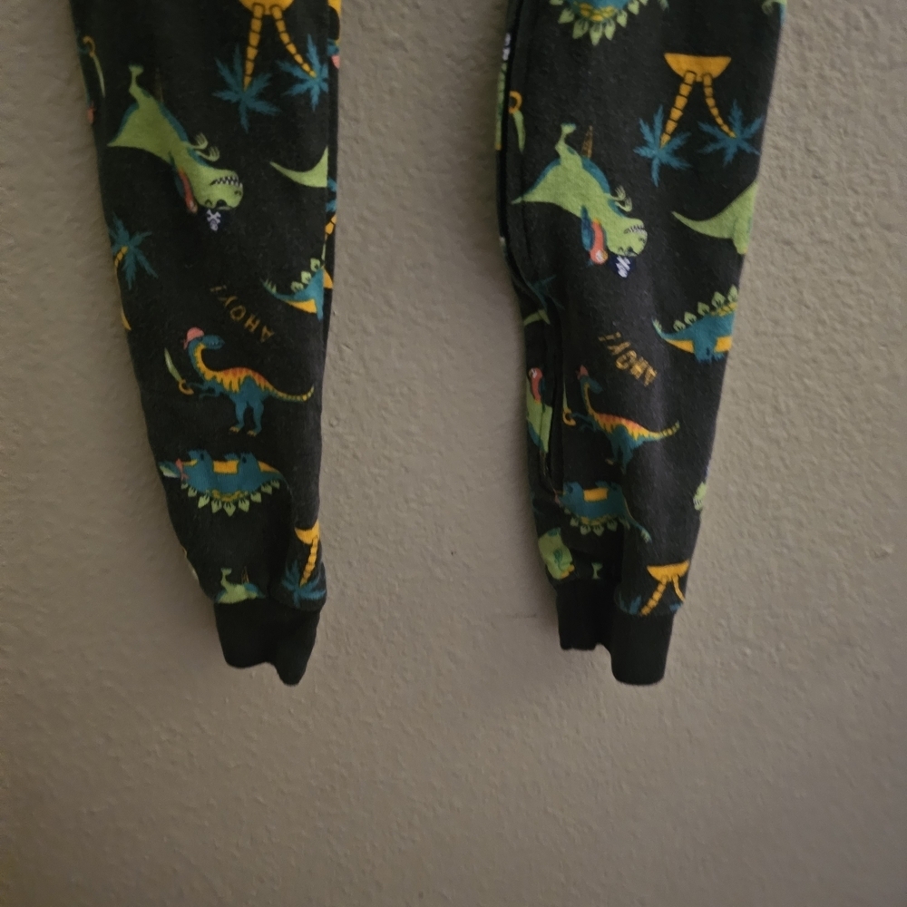 Old Navy Kids Footie Pajama with Dinosaur Print - Black, Green, Orange - Picture 5 of 6